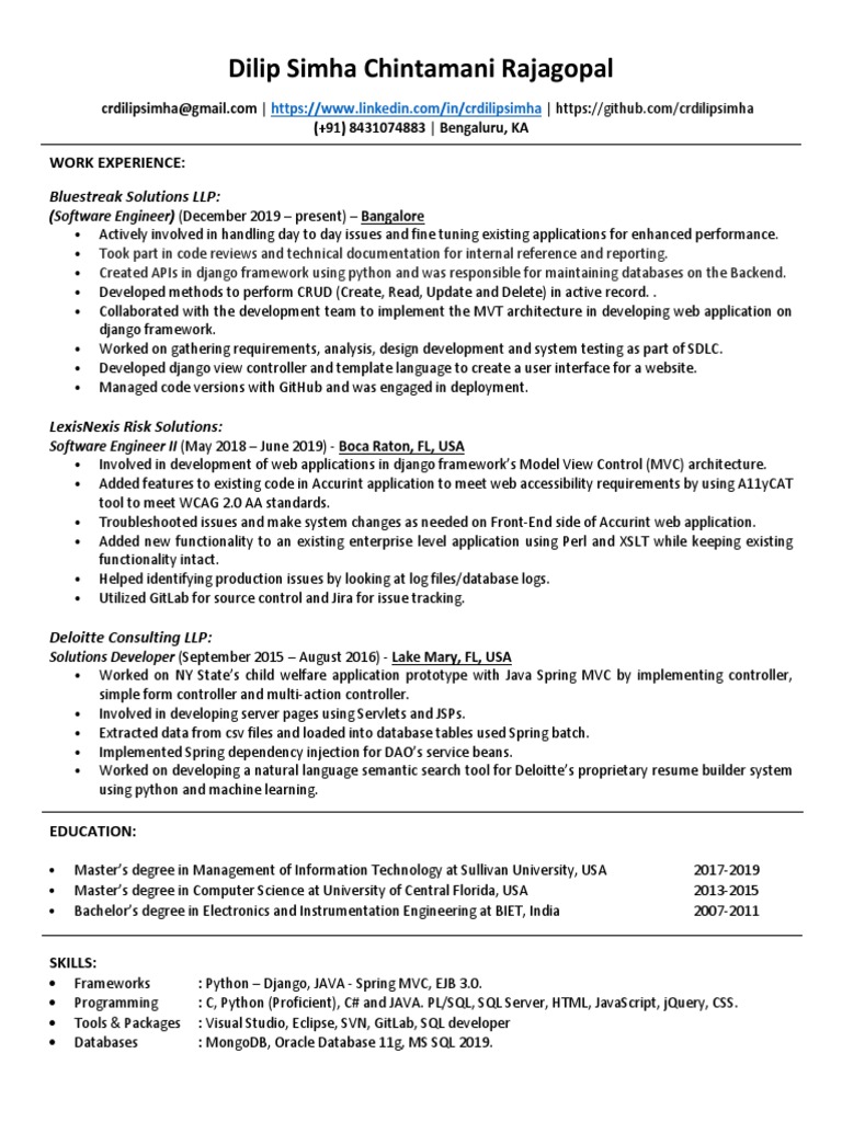 Software Engineer with Django Expertise | PDF | Spring Framework ...