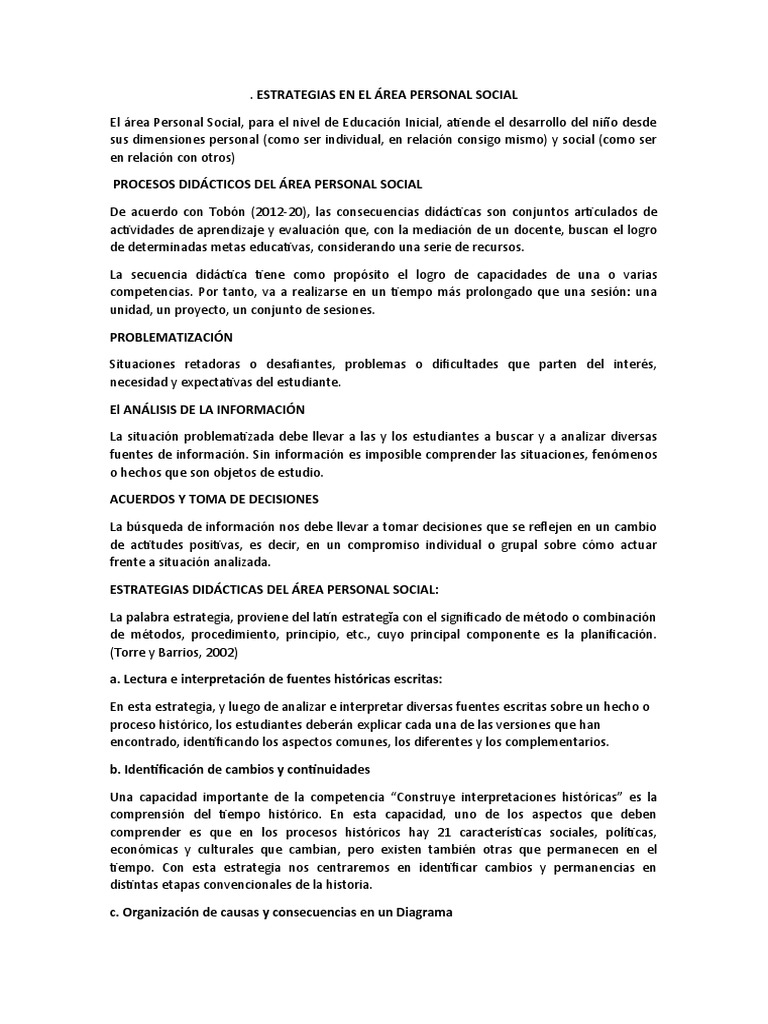 Estrategias para el Área Personal Social | PDF | Planificación ...