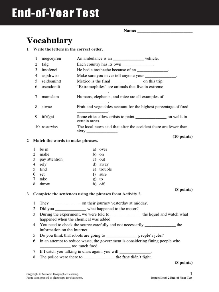 Impact Level 2 End of Year Test | PDF | Feeling