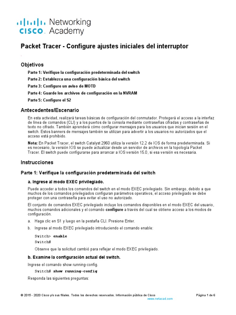 Packet Tracer 2.5.5 Configure Initial Switch Settings