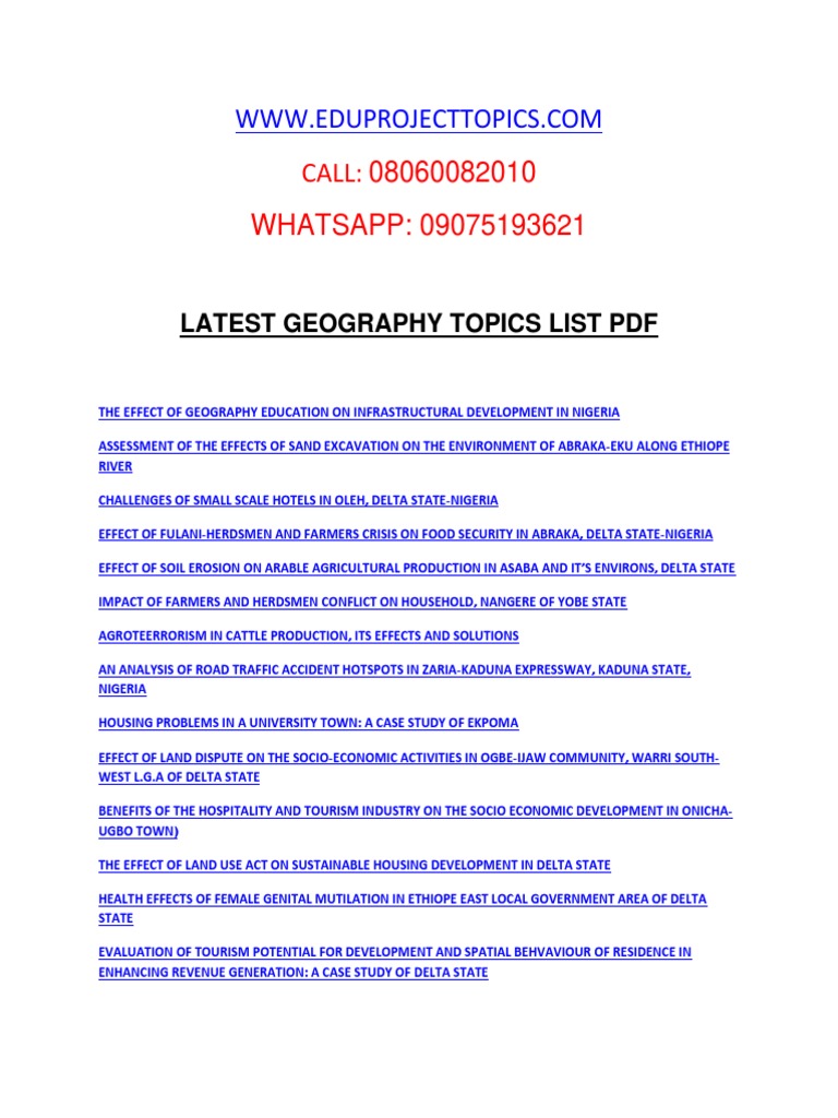 Latest Geography Project Topics PDF | PDF | Science & Mathematics
