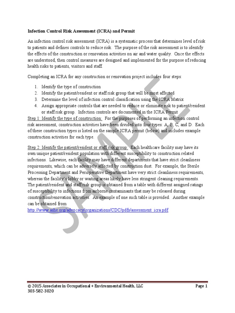Infection Control Risk Assessment Guide | PDF