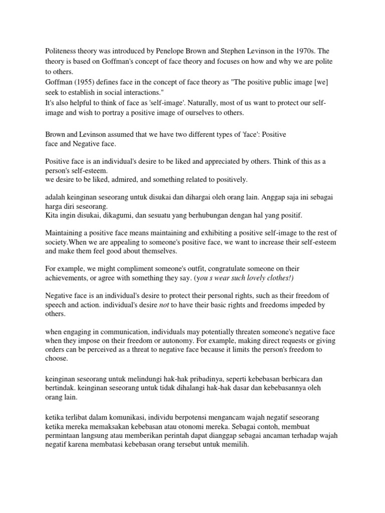 Politeness Theory Was Introduced by Penelope Brown and Stephen Levinson