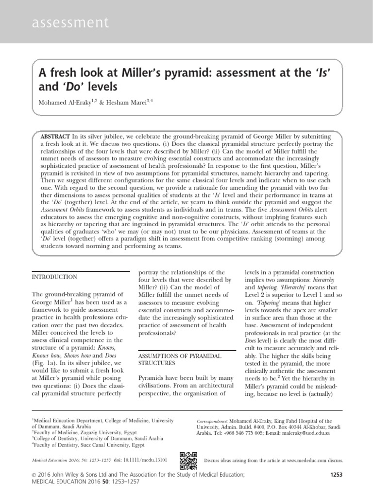 Reevaluating Miller's Pyramid in Assessment | PDF | Medical Education ...