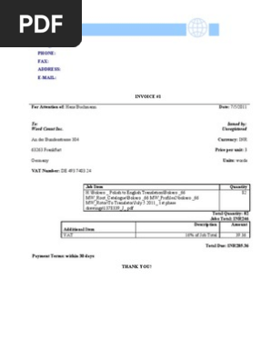 Invoice 001 Word Count Inc