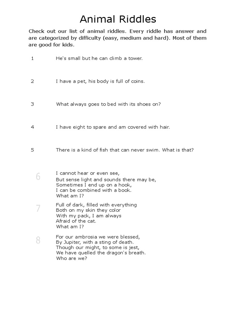 Fun Animal Riddles for Kids | PDF | Home & Garden | General Fiction