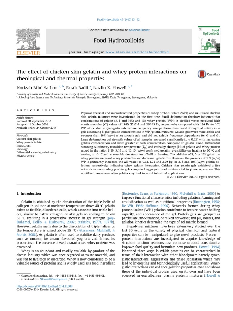 The Effect of Chicken Skin Gelatin and Whey Protein Interactions On