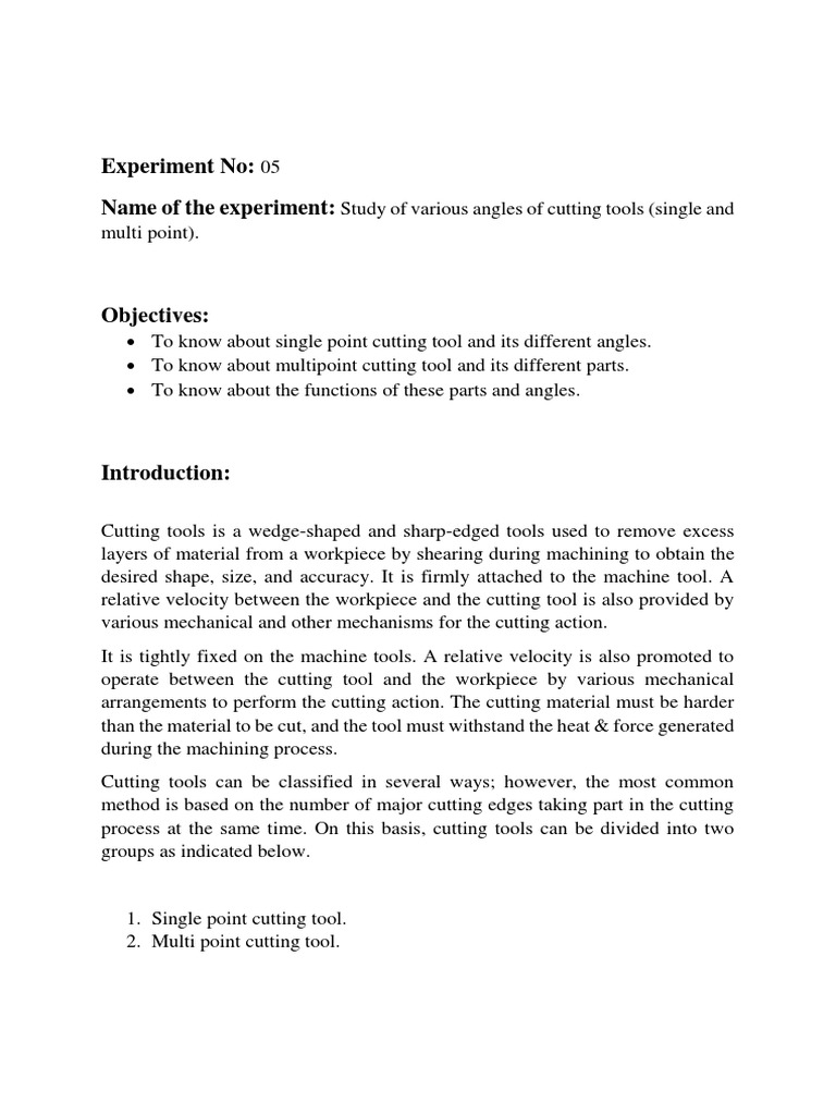 O5 study of various angles of cutting tools single and multi point