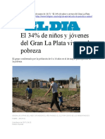 El 34% de Niños y Jóvenes Del Gran La Plata Vive en La Pobreza