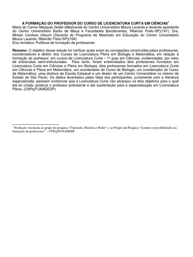 Formação de Professores na Licenciatura Curta | PDF | Pedagogia | Science