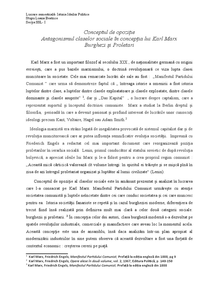 Conceptul de Opoziție Dintre Burghezi Si Proletari | PDF
