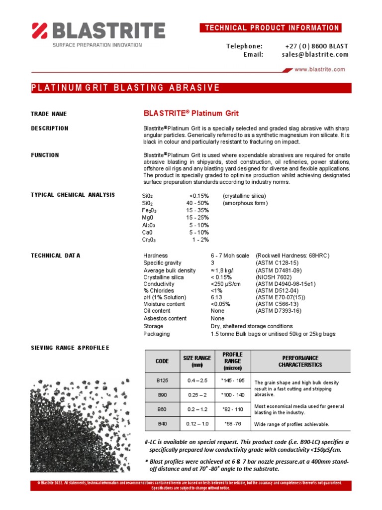 Blastrite Platinum Grit Technical Data Sheetv2022 PDF