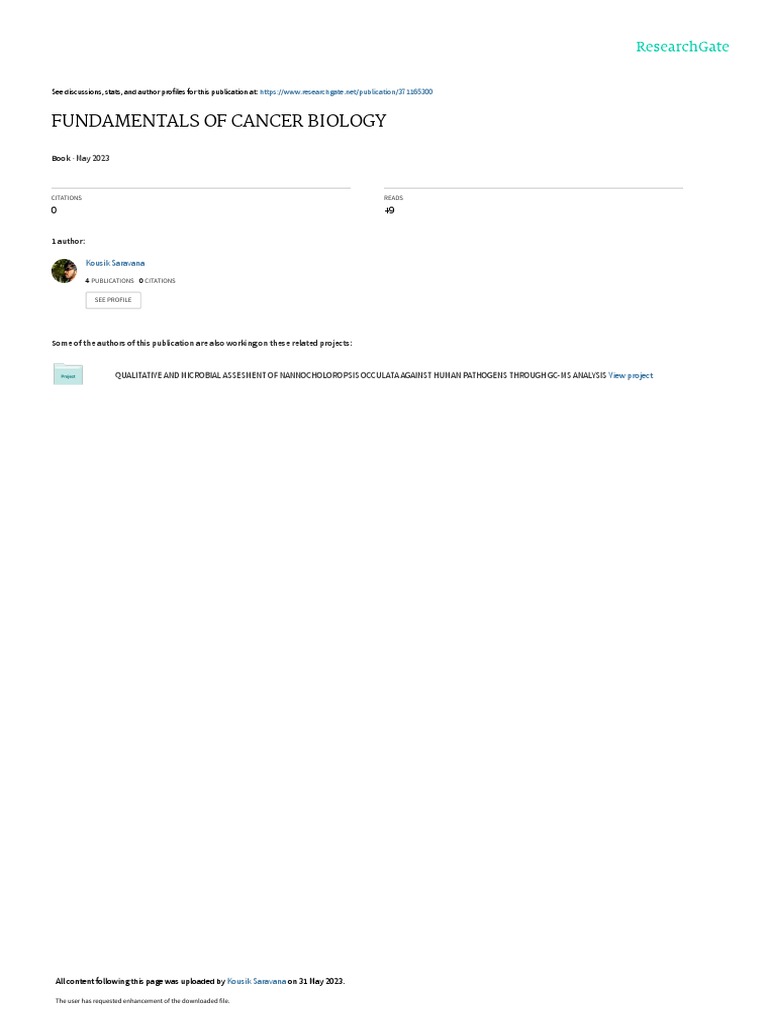 Fundamentals of Cancer Biology | PDF | Metastasis | Cell Cycle