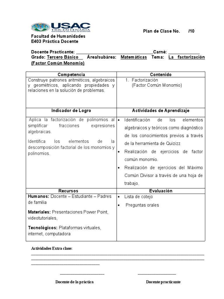 PLAN DE CLASE - Luis Mazariegos - Matemática 3ro Básico | PDF