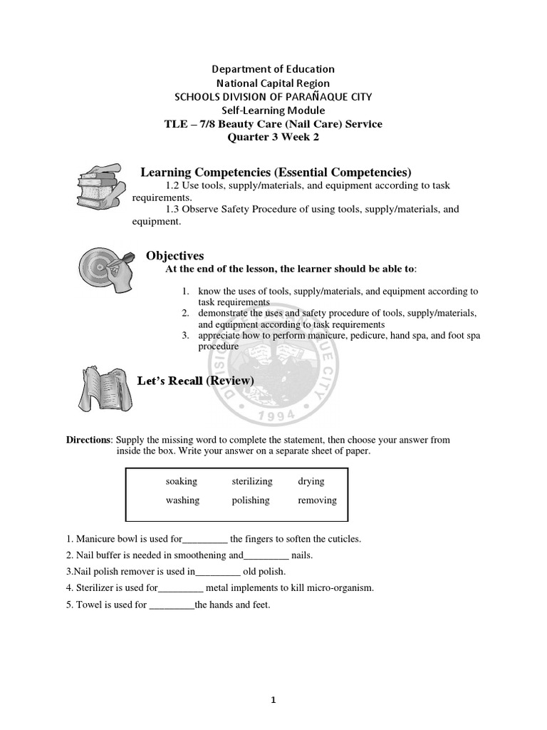 Tle 7 And 8 Nail Care Week2 Pdf Nail Anatomy Integumentary System