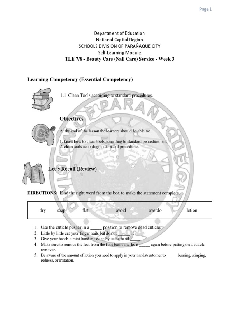 TLE7and8NailCareWeek3 PDF Sterilization (Microbiology