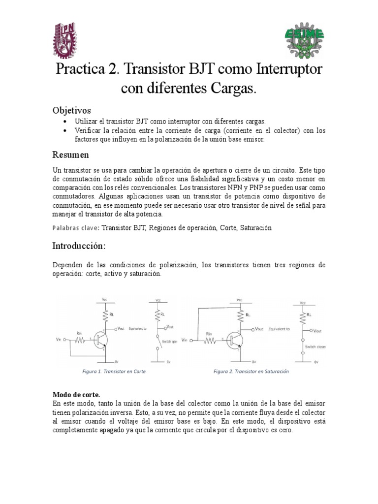 Practica 2. Transistor Como Interruptor PDF Transistor de unión