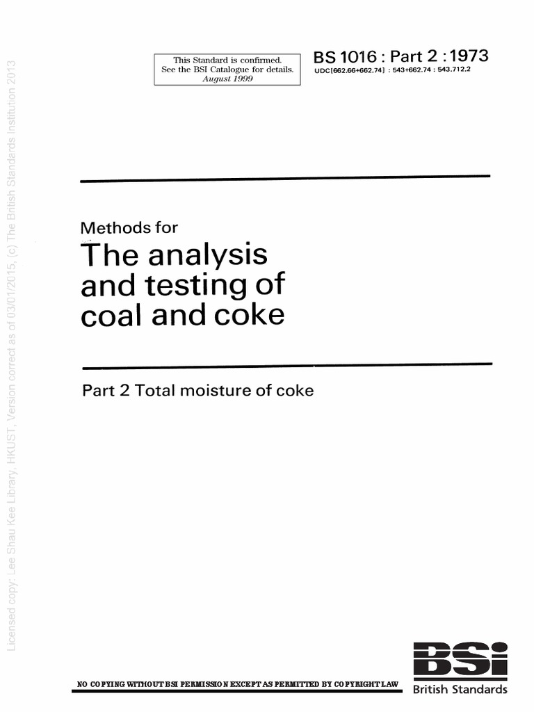  bs 1016 2 1973 methods for analysis and testing of coal and coke