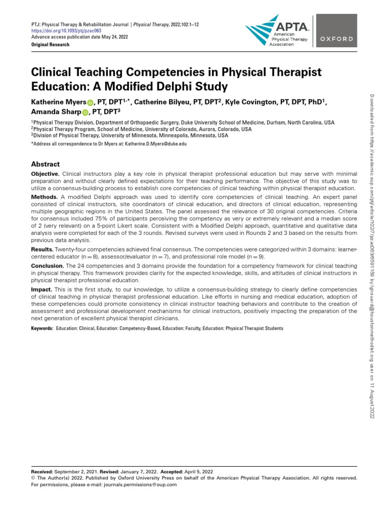 Clinical Teaching Competencies in Physical Therapist Education PDF