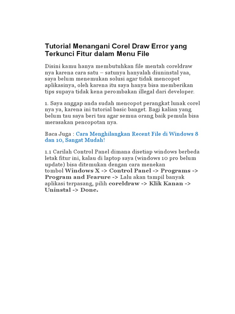 Tutorial Menangani Corel Draw Error Yang Terkunci Fitur Dalam Menu File PDF