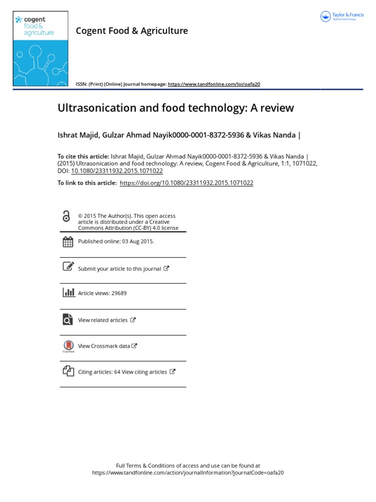 Ultrasonication in Food Processing Review | PDF | Ultrasound | Emulsion