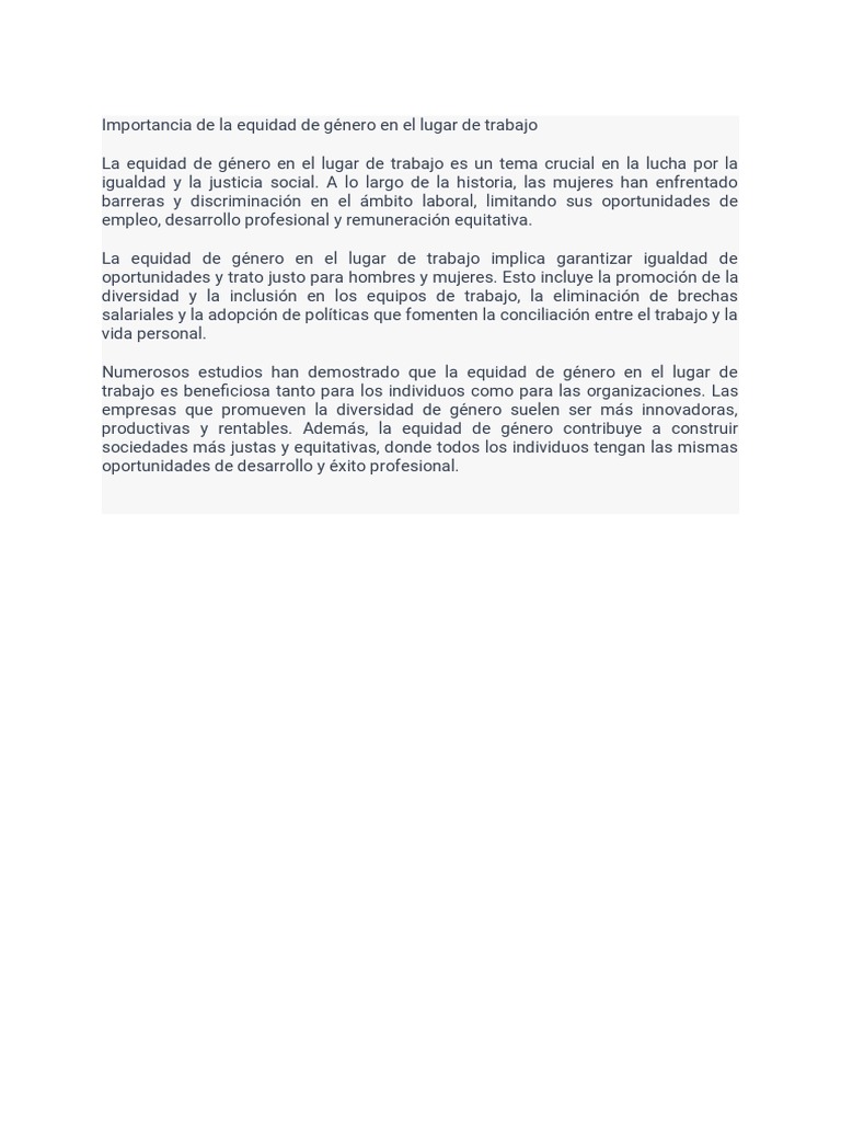Importancia de la equidad de género en el lugar de trabajo | PDF