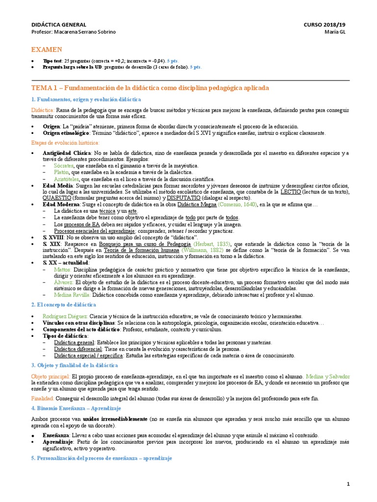 Apuntes - Didáctica General | PDF | Aprendizaje | Plan de estudios