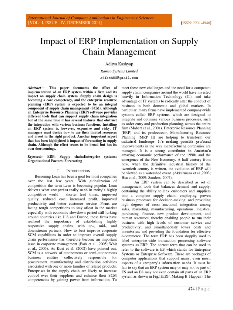 ERP's Impact on Supply Chain Management | PDF | Enterprise Resource ...