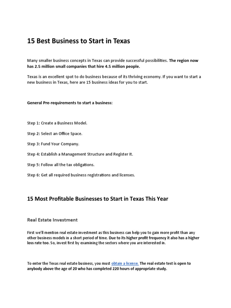 15 Best Business to Start in Texas PDF Fundraising Recycling