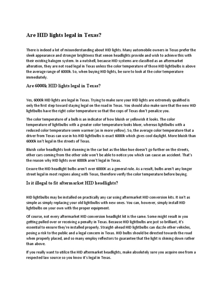 Are HID lights legal in Texas PDF Headlamp Incandescent Light Bulb