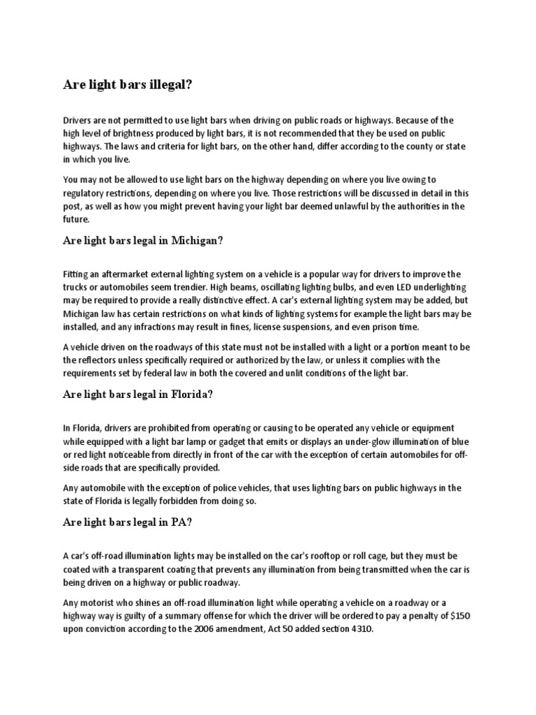 Are Light Bars Illegal PDF Lighting Transport