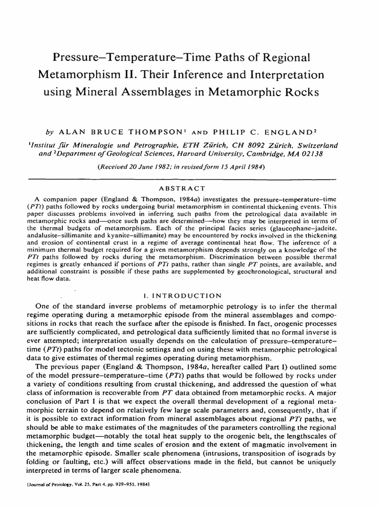 Pressure Temperature Time Paths Of Regional Metamorphism Ii Their