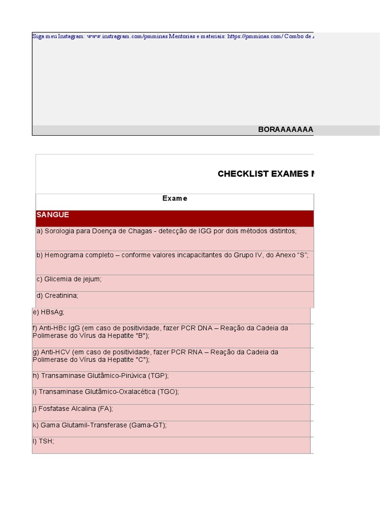 Checklist de Exames Médicos PMMG | PDF | Especialidades médicas ...
