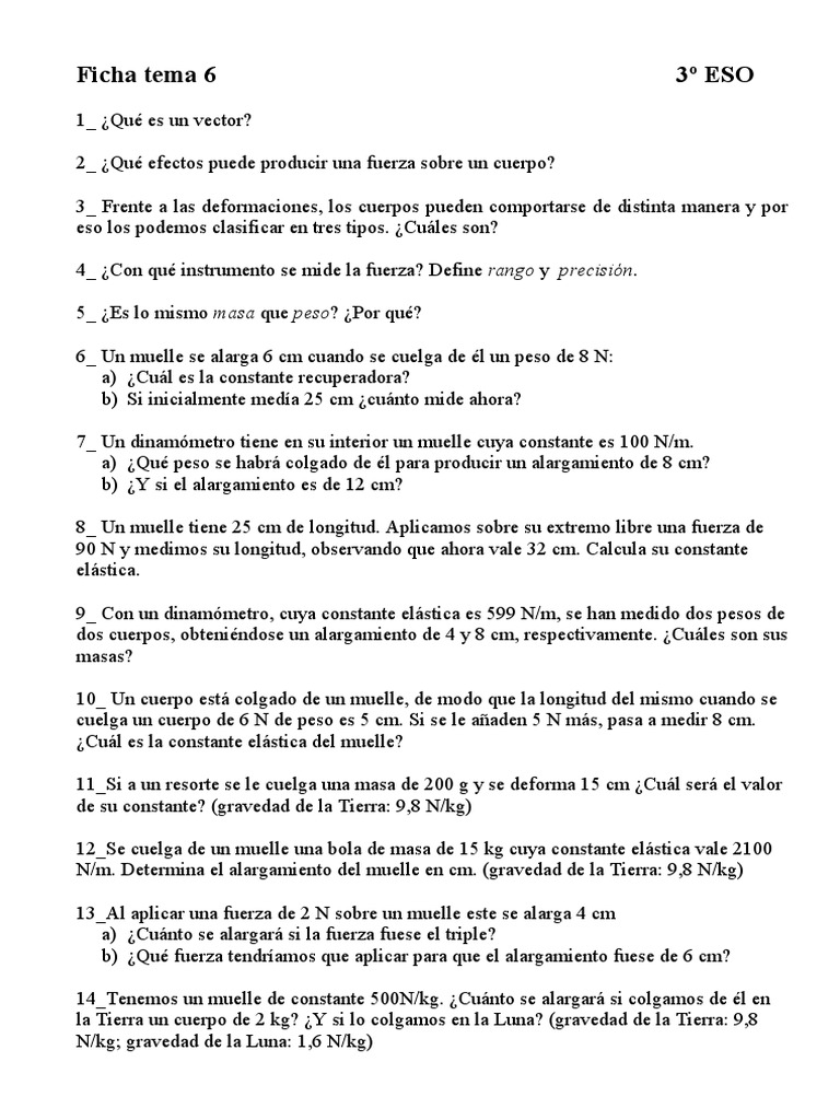 Actividades de Repaso Tema6 3ESO | PDF | Peso | Fricción