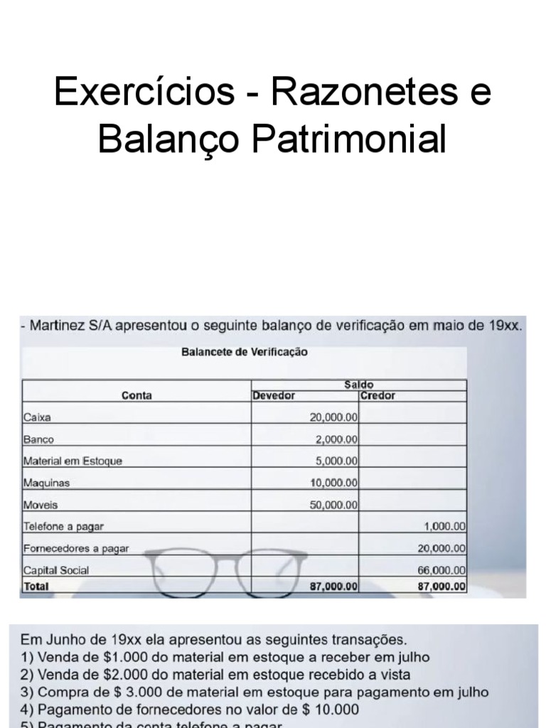Exercícios Razonete e Balancete Verificação | PDF