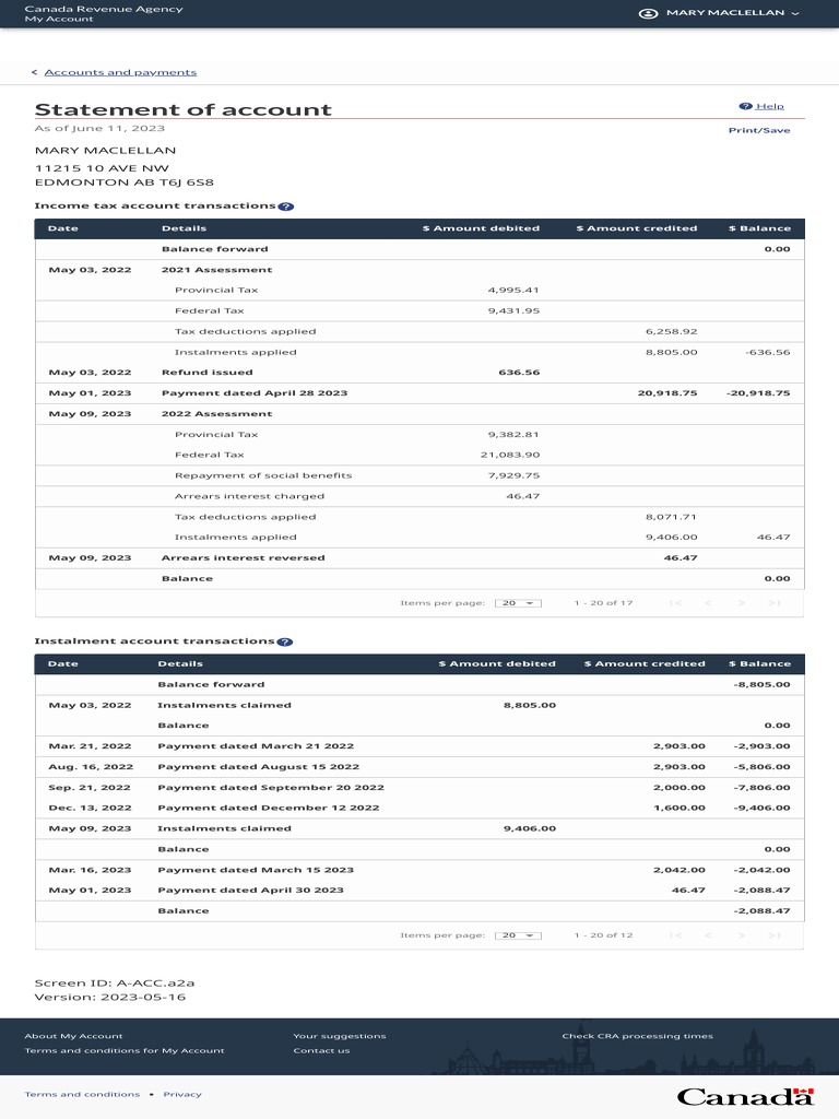 Statement of Account PDF Tax Refund Public Finance