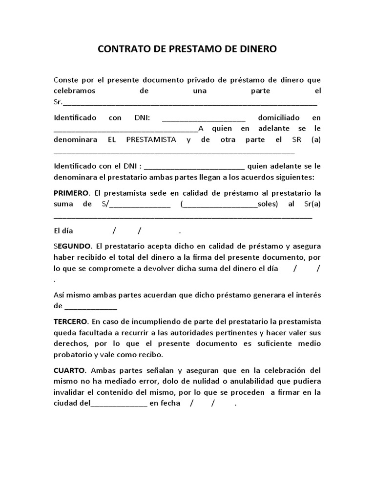 Contrato de Préstamo de Dinero Simple | PDF
