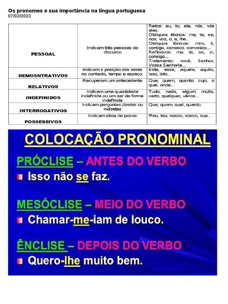 A Importância dos Pronomes na Língua Portuguesa | PDF | Pronome | Plural