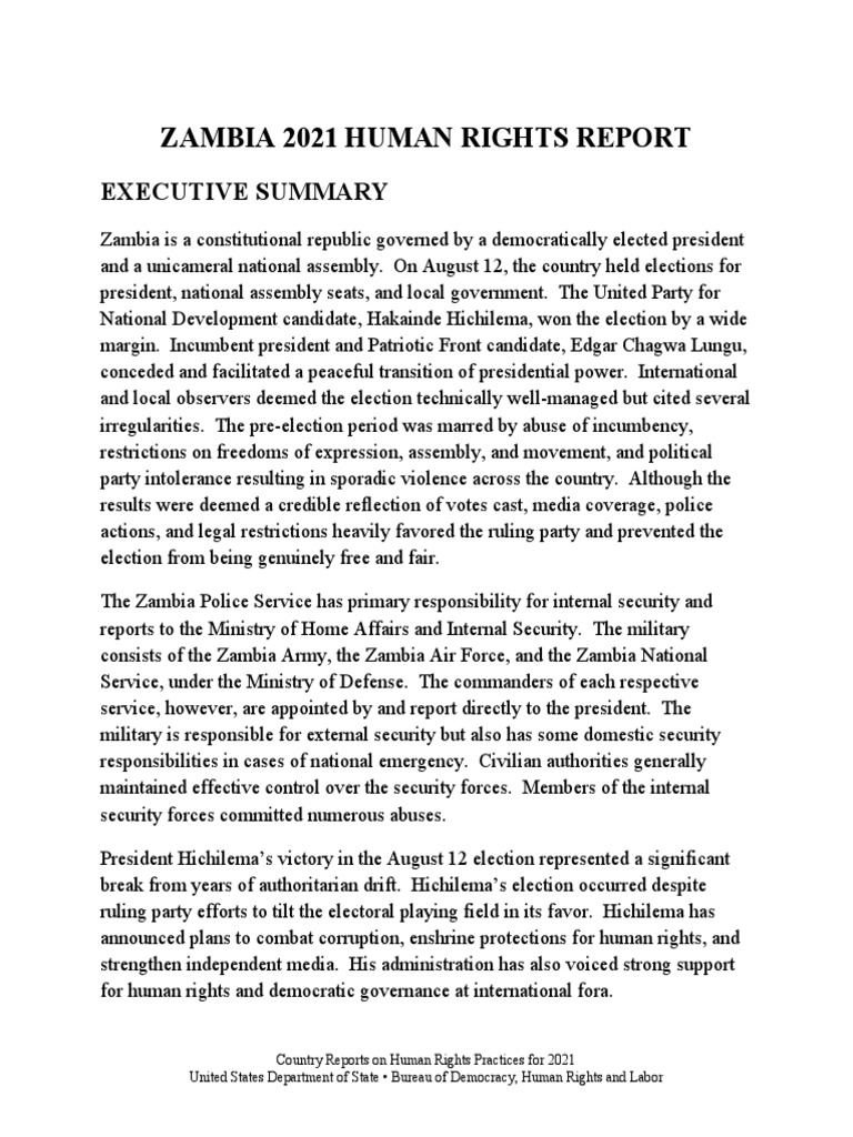 Zambia 2021 Human Rights Report PDF Refugee Remand (Detention)