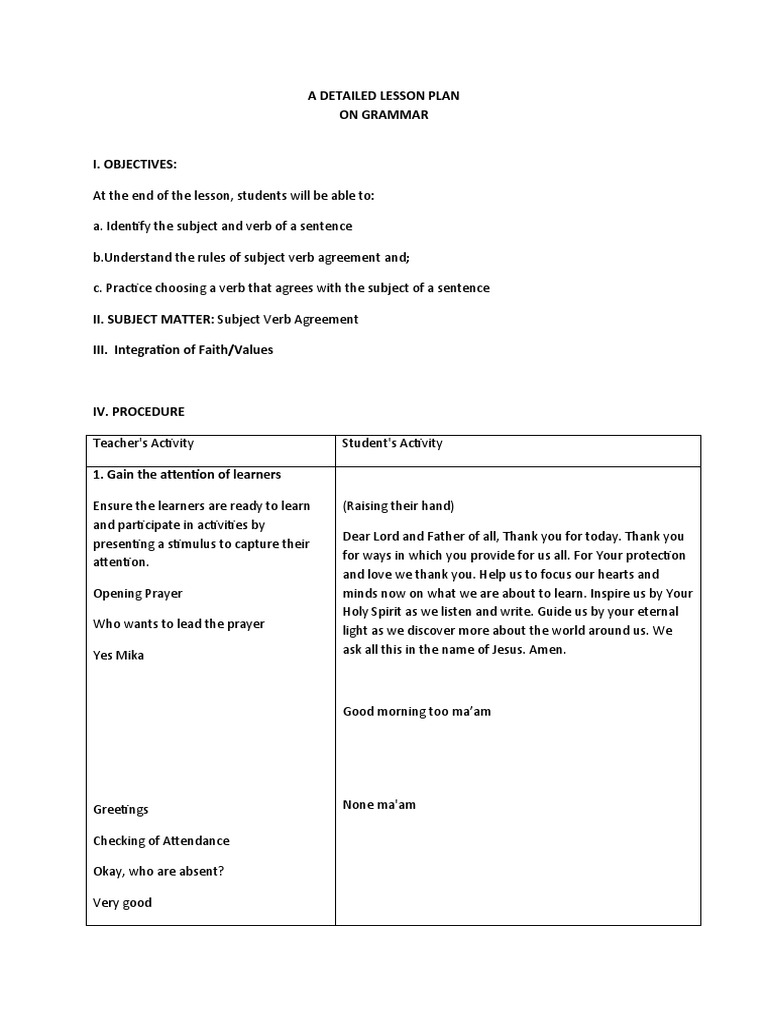 Tanda Detailed Lp On Grammar 7 Pdf Grammatical Number Subject