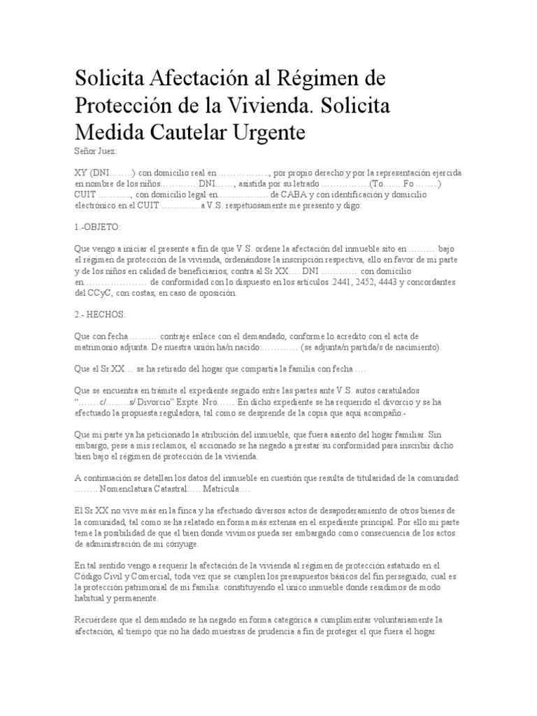 Solicita Afectación Al Régimen de Protección de La Vivienda | PDF ...