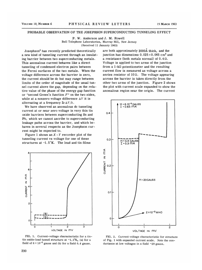 Observation of Josephson Effect | PDF | Quantum Tunnelling | Electrical ...
