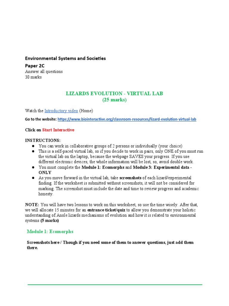 Paper 2C ESS Lizard-Evolution G10-2 | PDF | Ecological Niche | Adaptation