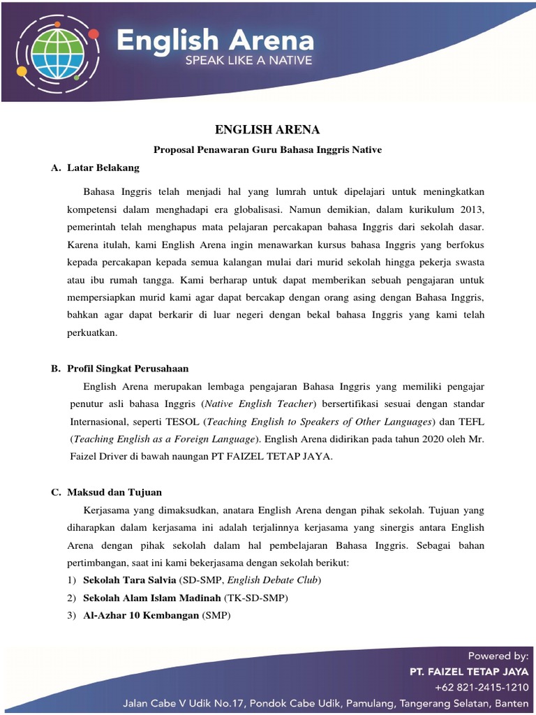 Proposal Penawaran Native English Teacher | PDF