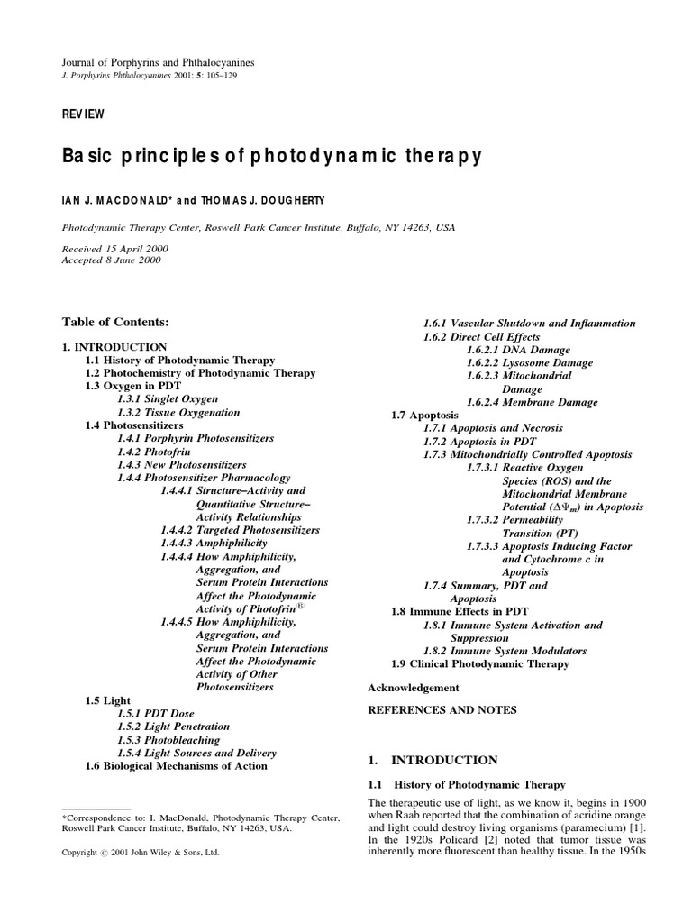 Basic Principles of Photodynamic Therapy | PDF | Chemistry | Physical ...