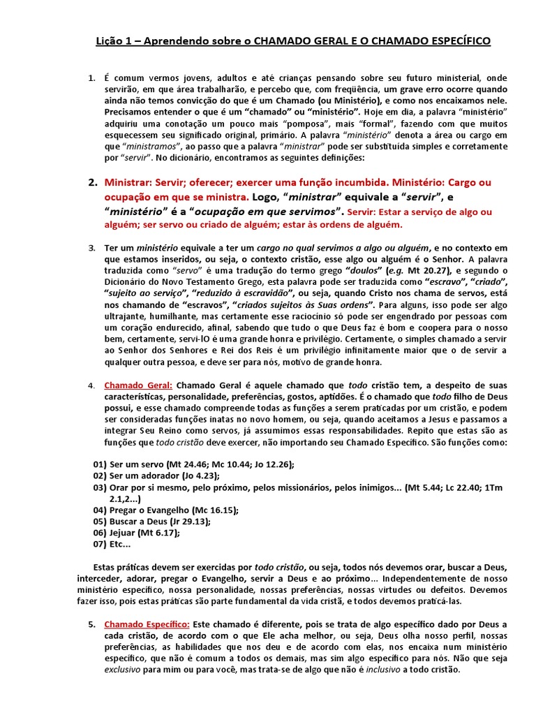 Chamado Geral e Específico no Cristianismo | PDF | Presente espiritual ...