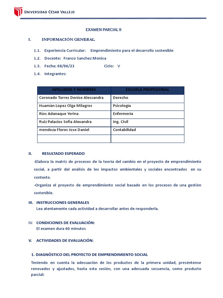 Examen Parcial Emprendimiento Social UCV | PDF | Iniciativa empresarial ...