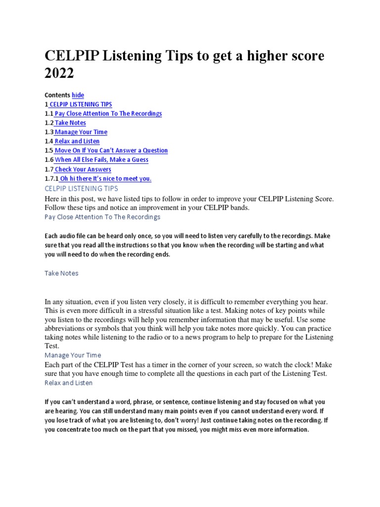 CELPIP Listening Tips To Get A Higher Score 2022 | PDF | Career ...