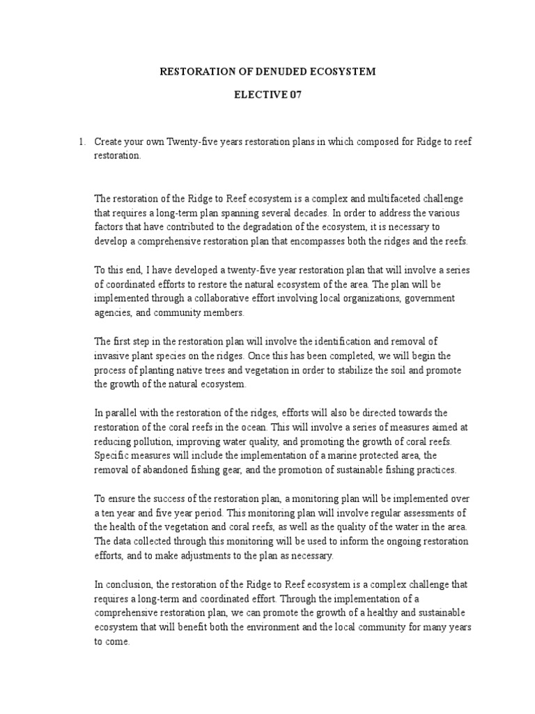 Restoration of Denuded Ecosystem | PDF | Restoration Ecology | Coral Reef