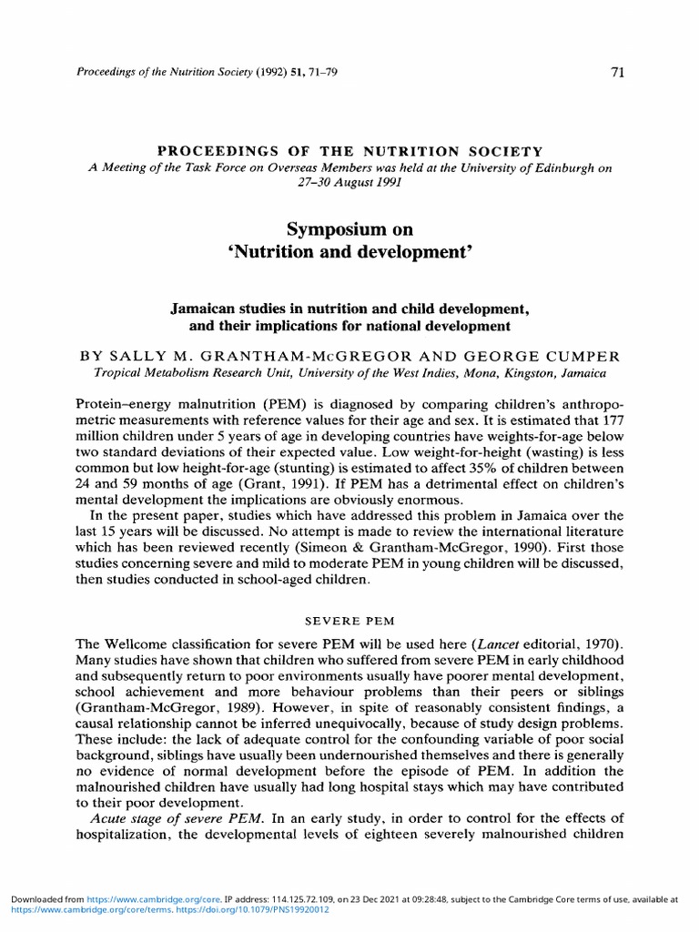 Jamaican Studies in Nutrition and Child Development and Their ...
